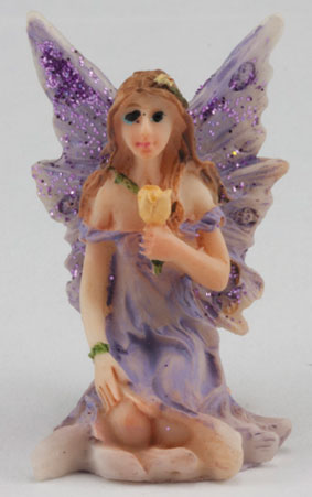 Dollhouse Miniature Small Fairy Sitting, Purple Dress